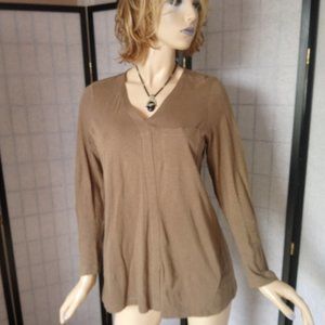 J. JILL Brown V-Neck Top Sweater Sz S 100% Cotton